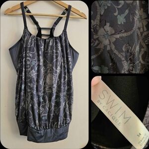 SIZE 14 CACIQUE Swim Tank Tankini Floral Blouson Racerback Shelf Bra